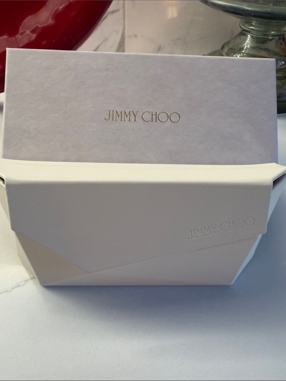 Jimmy Choo Cream Sunglasses/glasses Case with Box - Embossed Logo